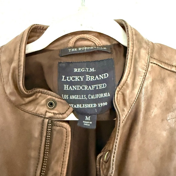 -sold- Lucky Brand Washed Leather Bonneville Jacket Moto Biker Distressed Size M - Picture 3 of 7